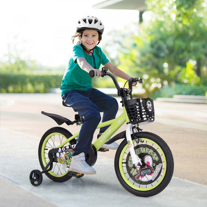 Costway 16" Kid's Bike For 4-7 With Height-adjustable Handlebar & Saddle Handbrake Green