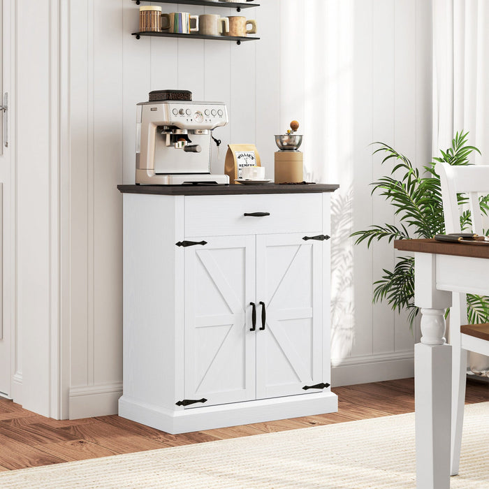 HOMCOM 30" Farmhouse Sideboard Buffet Cabinet with 2 Barn Doors White