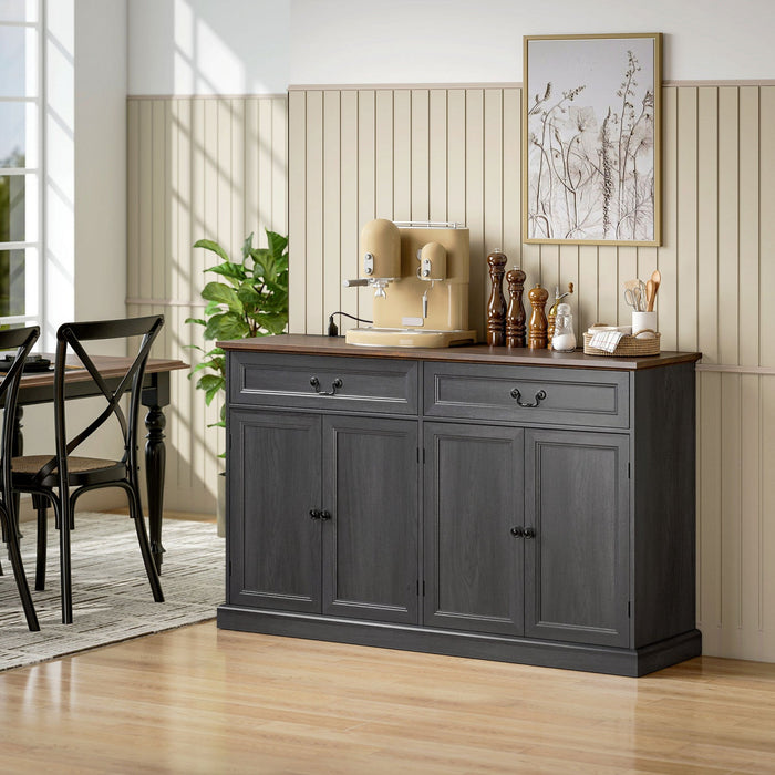HOMCOM Buffet Cabinet with Charging Station, 55" Farmhouse Sideboard, Black