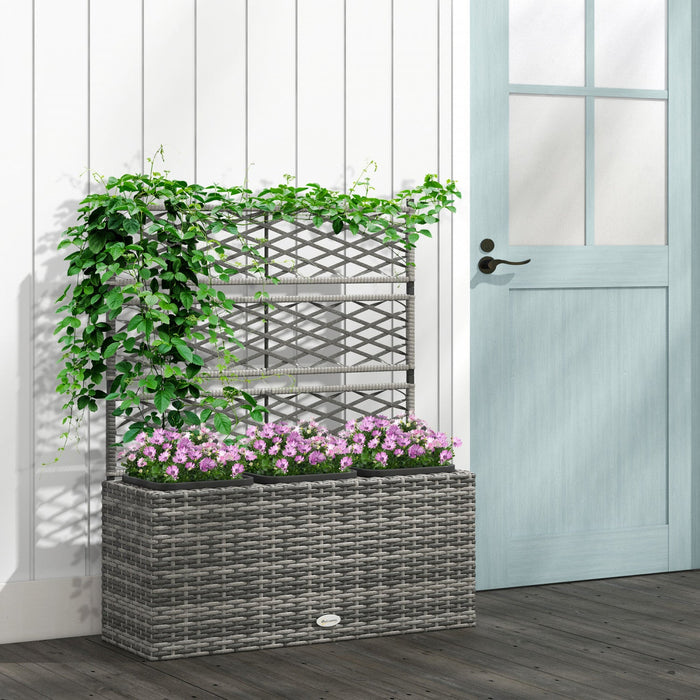 Outsunny Wicker Raised Garden Bed with Trellis, 42" Outdoor Planter, Grey