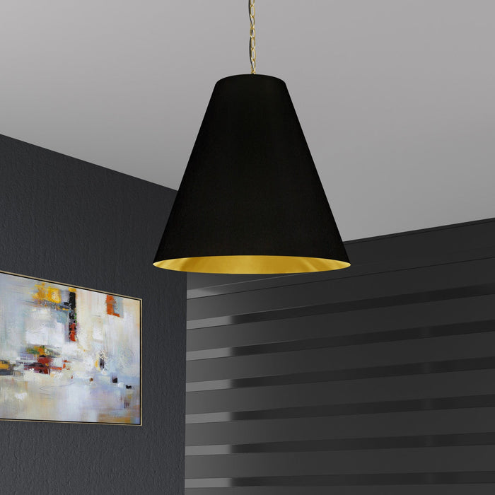 Dainolite Anaya 1 Light Pendant Large Aged Brass Black/Gold Shade Lamp
