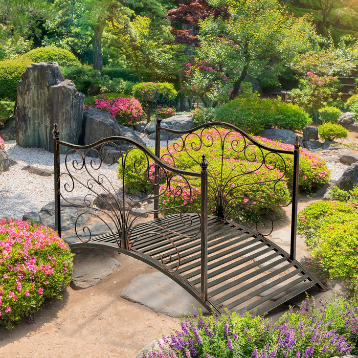 Outsunny 4ft Metal Garden Bridge Decorative Arc Bridge With Guardrails Black Bronze