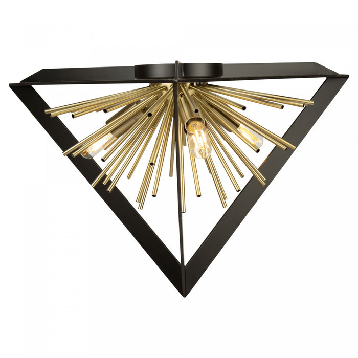 Sunburst  Matte Black and Satin Brass Flush Mount 
