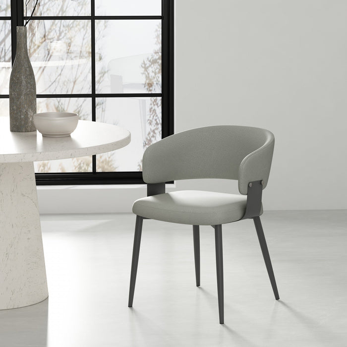 Luce Modern Metal Textured Vegan Leather Dining Chair in Stone Gray 