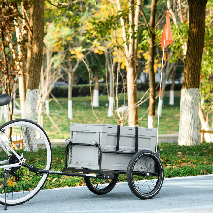 Aosom Bike Cargo Trailer, Bicycle Trailer Wagon Cart With Removable Storage Box, Quick Release 16\" W