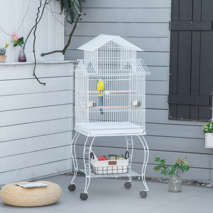 Pawhut 53.9'' Large Rolling Steel Bird Cage Bird House With Detachable Rolling Stand, Storage Shelf,