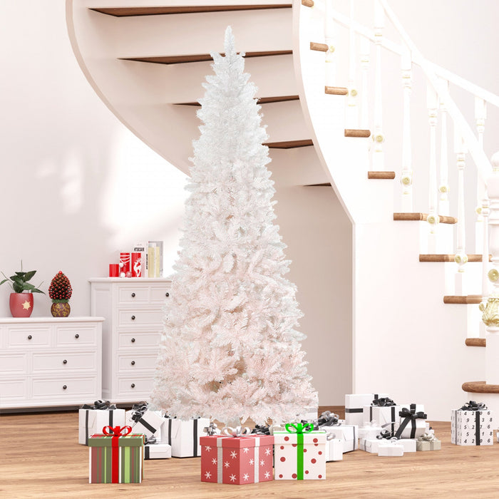 Homcom 7 Foot Artificial Christmas Tree With Metal Base Pink And White