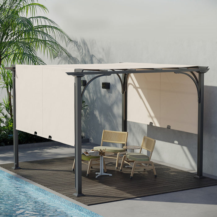 Outsunny 10' X 10' Outdoor Pergola Patio Gazebo Retractable Canopy, Beige