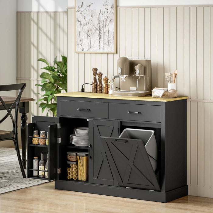 HOMCOM Tilt Out Trash Cabinet with Charging Station, Kitchen Island, Black