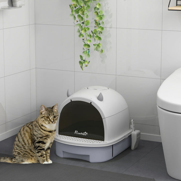 Pawhut Cat Litter Box With Lid, Drawer Style Enclosed Kitty Litter Box With Front Door Flap, Scoop, 