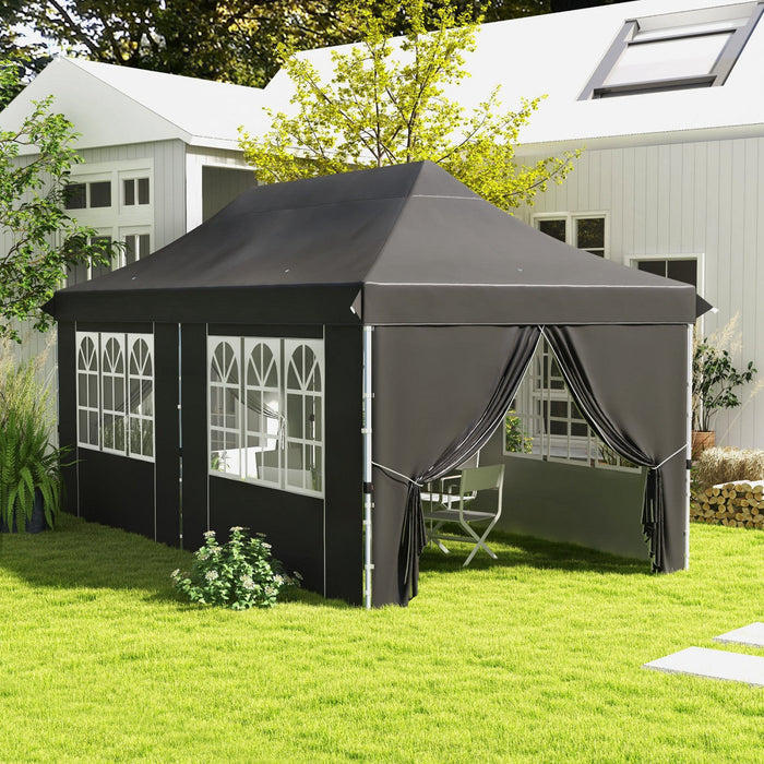 Outsunny 10 X 20ft Pop Up Canopy Tent With 6 Removable Sidewalls, Height Adjustable Large Instant Sh