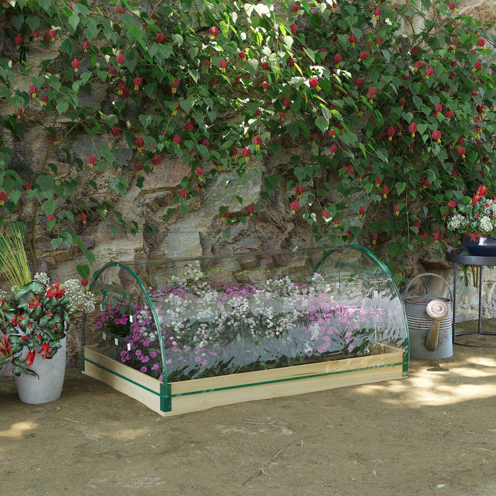 Outsunny Raised Garden Bed With Greenhouse Plastic Cover, 4' X 3' X 2', Natural