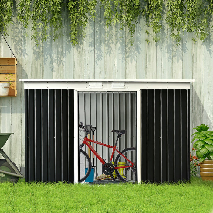 Outsunny 9' X 4' Metal Storage Shed, Garden Tool House With Floor Foundation, Double Sliding Doors, 