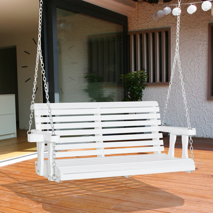 Outsunny 2 Seater Porch Swing Wooden Patio Swing Chair Seat With Cup Holder And Chains Outdoor Swing