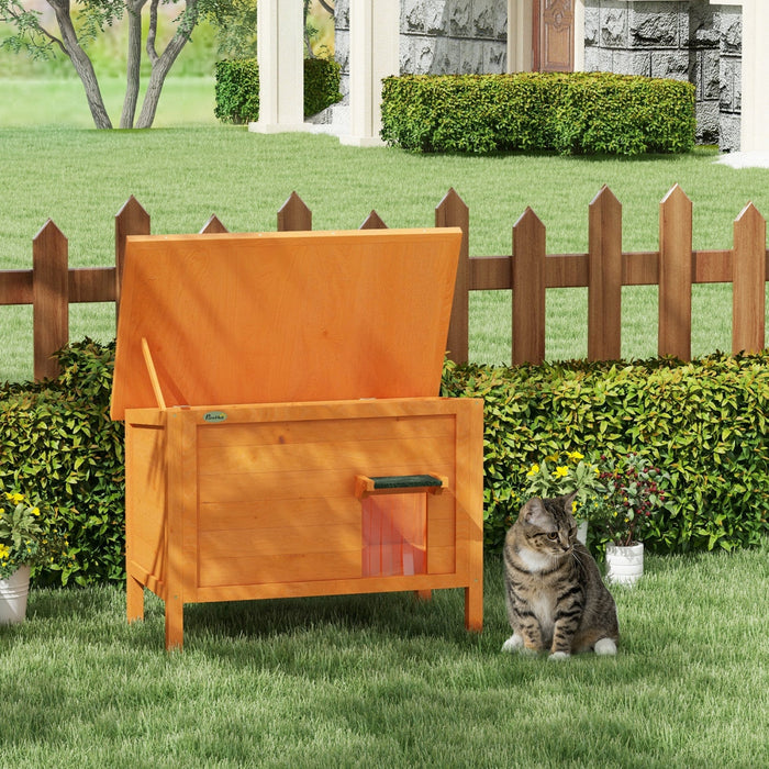 Pawhut Outdoor Cat House, Wooden Insulated Cat Shelter With Asphalt roof, removable Floor, Foam, For