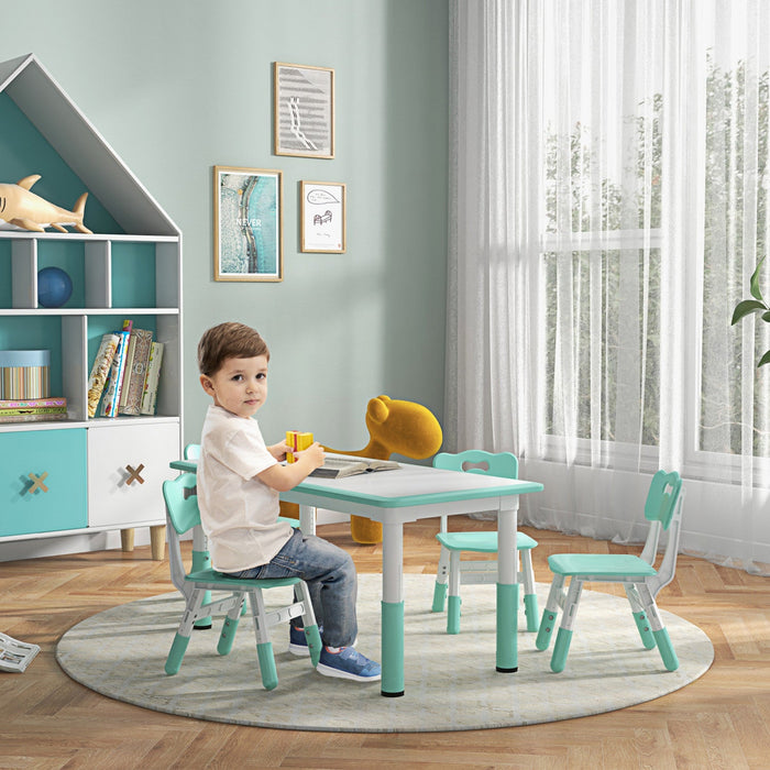 Qaba Kids Table And Chair Set With 4 Chairs, Adjustable Height, Easy To Clean Table Surface, For 1.5