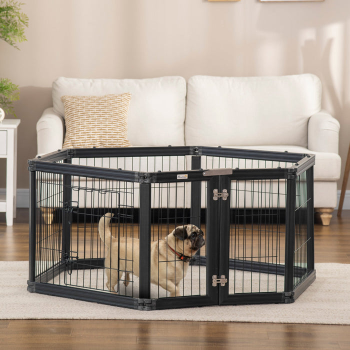 Pawhut Dog Playpen, 6 Panels 24.5\" Heavy Duty Pet Playpen, Foldable Dog Exercise Pen With Door Indoo