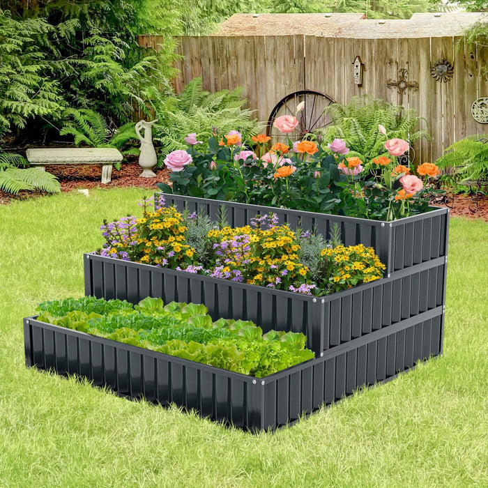 Costway 2 Pcs 3-tier Raised Garden Bed,47" X 47" X 24" Metal Outdoor Elevated Planter Box Black