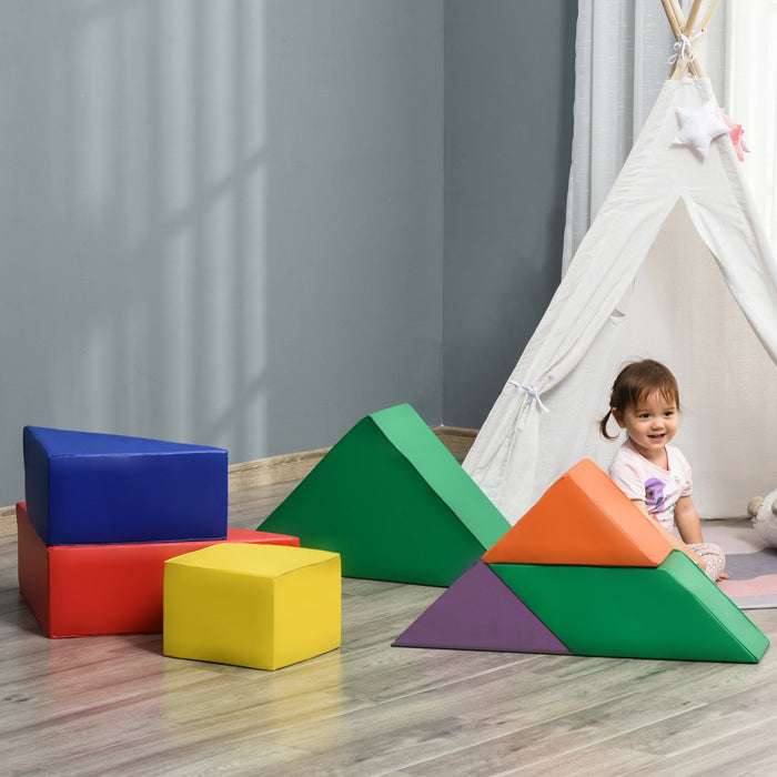 Qaba 7-piece Foam Climbing Blocks For Toddlers, Soft Play Climbing Crawling Toys Indoor, Modular Kid