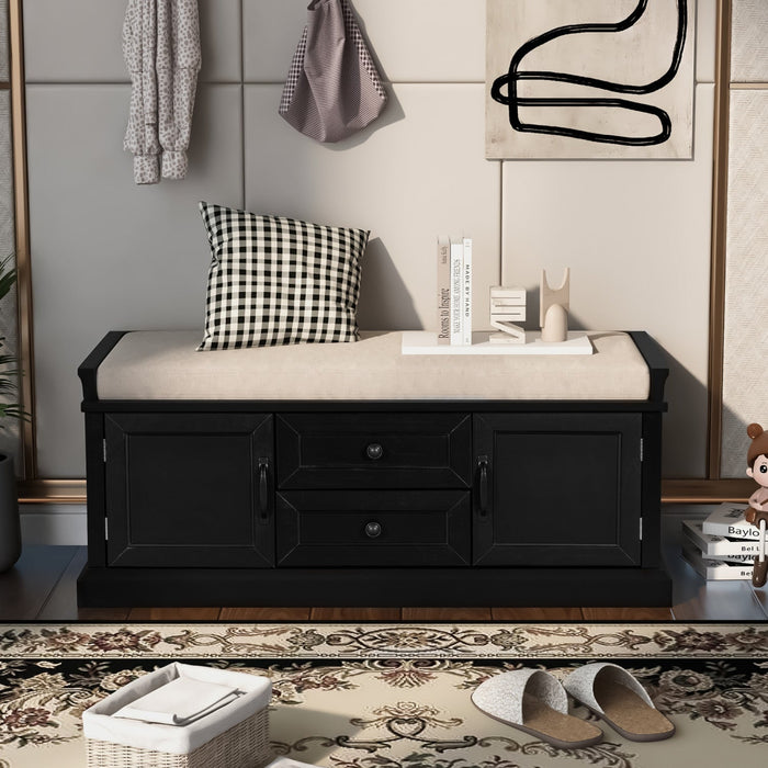 Boyce Solid Wood Storage Bench With 4-door Shoe Cabinet With Cushion - Black 