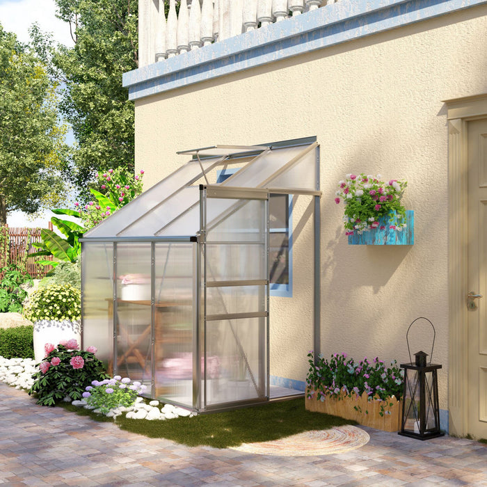Outsunny 6' X 4' Aluminum Lean-to Greenhouse Polycarbonate Walk-in Garden Greenhouse With Adjustable