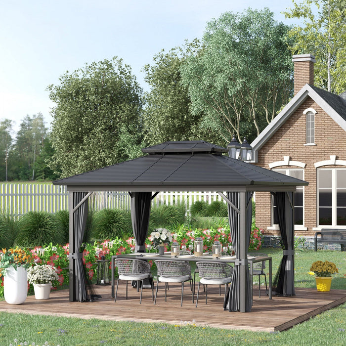 Outsunny 10' X 12' Hardtop Gazebo, Aluminum Frame Garden Sun Shelter With Double Tier Metal Roof, Mo