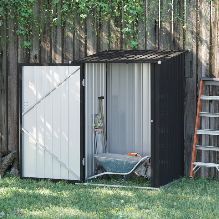 Outsunny 3.3' X 3.4' Lean-to Garden Storage Shed, Outdoor Galvanized Steel Tool House With Lockable 