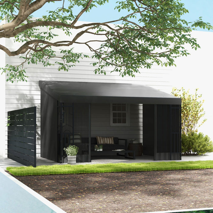 Outsunny 10' X 13' Lean To Outdoor Pergola Canopy With 2 Curtains And 2 Nettings, Wall Mounted Deck 