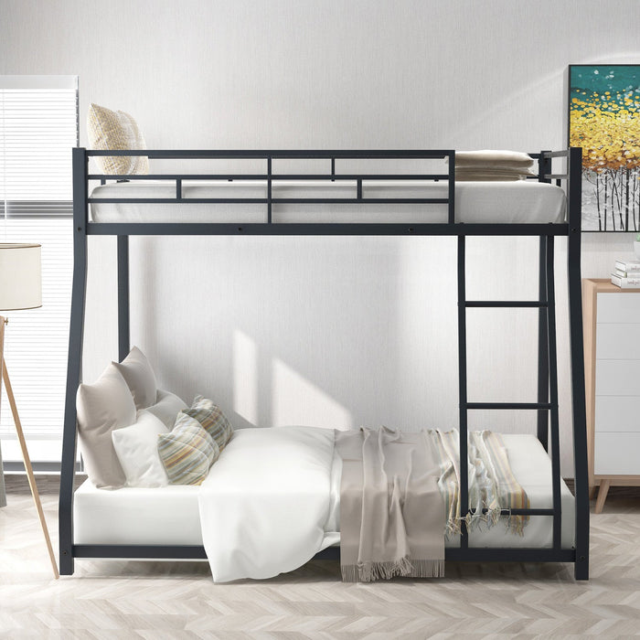 John Space-Saving Metal Floor Bunk Bed,Twin over Full,Black  
