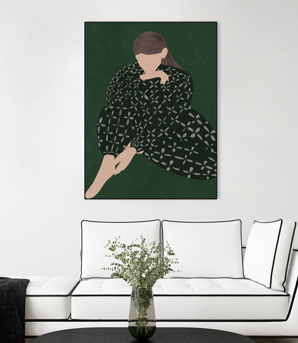 \"Woman In Green\" Canvas Framed Black 30x40 Wall Art