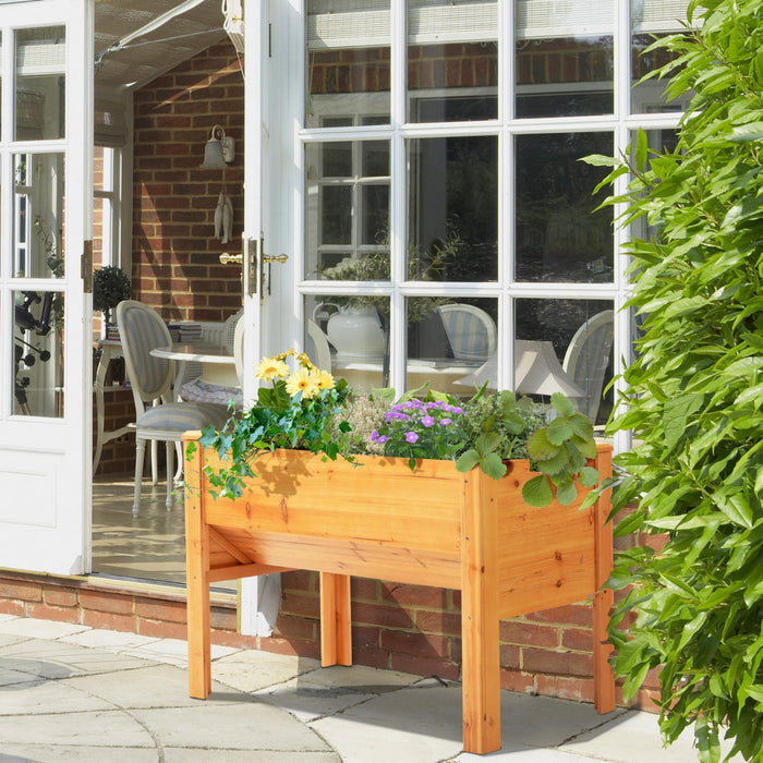 Outsunny Raised Garden Bed With Hooks, 660lb Capacity Wood Elevated Planter Box With Water Draining 