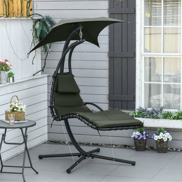 Outsunny Floating Chaise Lounge Outdoor Porch Swing Chair Hanging Hammock Reclining Seat W/ Arc Stan