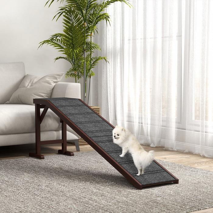 Pawhut Pet Ramp Bed Steps For Dogs Cats Non-slip Carpet Top Platform Pine Wood 74\"l X 16\"w X 25\"h Br
