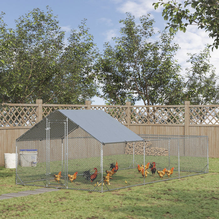 Pawhut Large Metal Chicken Coop, Hen Run House With Anti-ultraviolet Cover, Walk-in Poultry Cage For