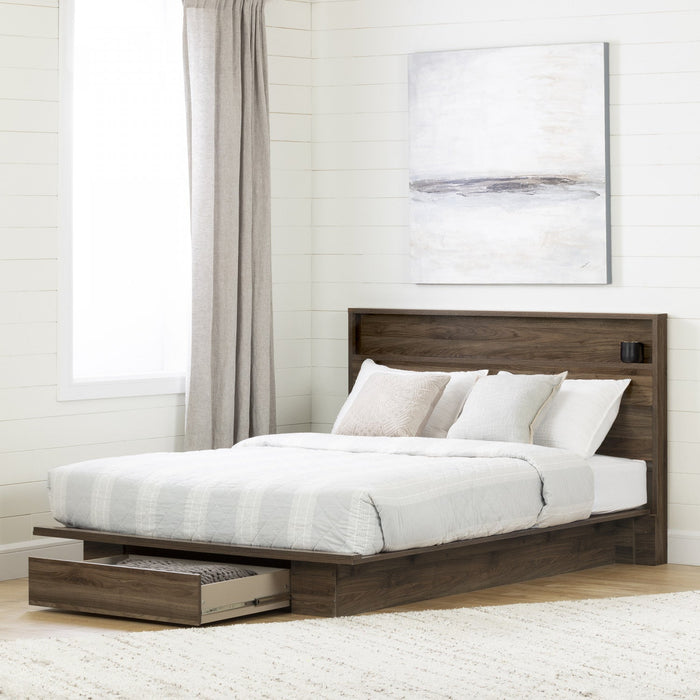 Tao Platform Bed And Headboard Set Natural Walnut - South Shore Queen Bed