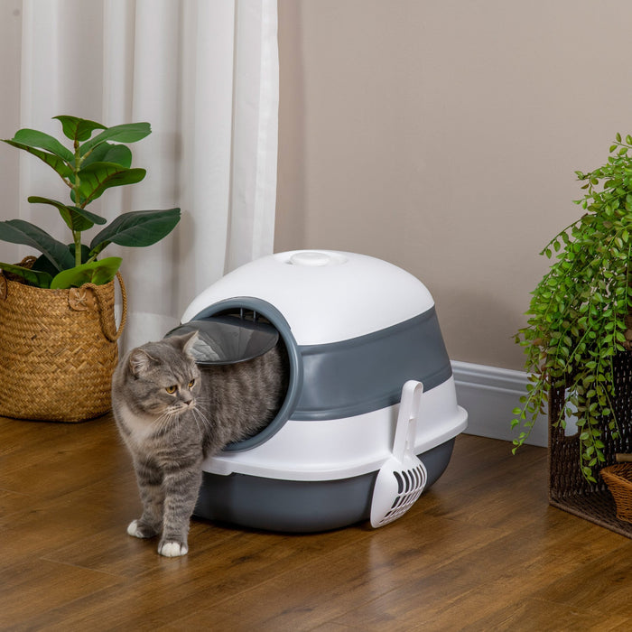 Pawhut Foldable Cat Litter Box With Lid, Covered Litter Box W/ High Sides, Air Freshener, Large Fron