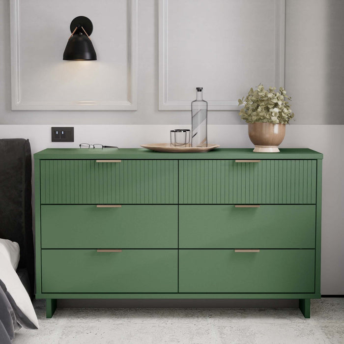 Granville Modern 55\" Dresser in Sage Green (6-Drawer) 