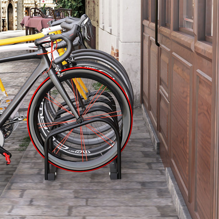 Soozier 4-bike Bicycle Floor Parking Rack Cycling Storage Stand Black