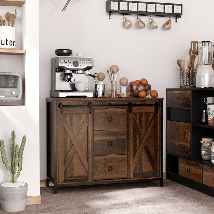 HOMCOM Industrial Buffet Cabinet Kitchen Sideboard with Sliding Barn Doors