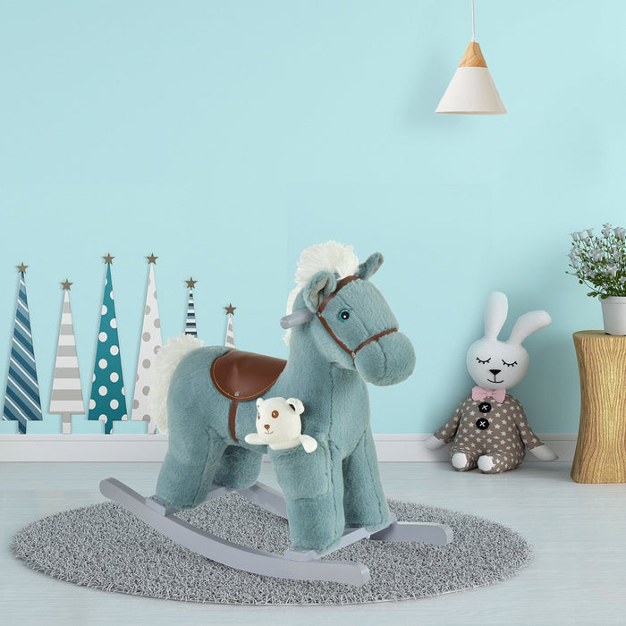 Qaba Kids Plush Ride-on Rocking Horse Toy Ride On Rocker With Plush Toy Realistic Sounds For Child 1