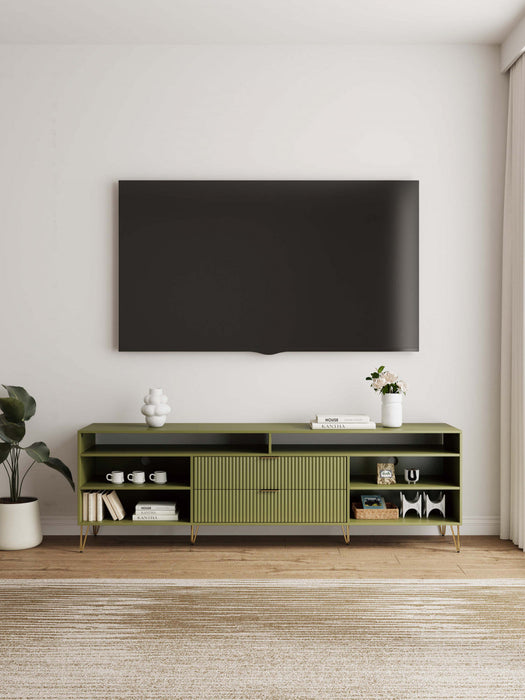 Dumbo Modern 85\" Fluted TV Stand in Olive Green 