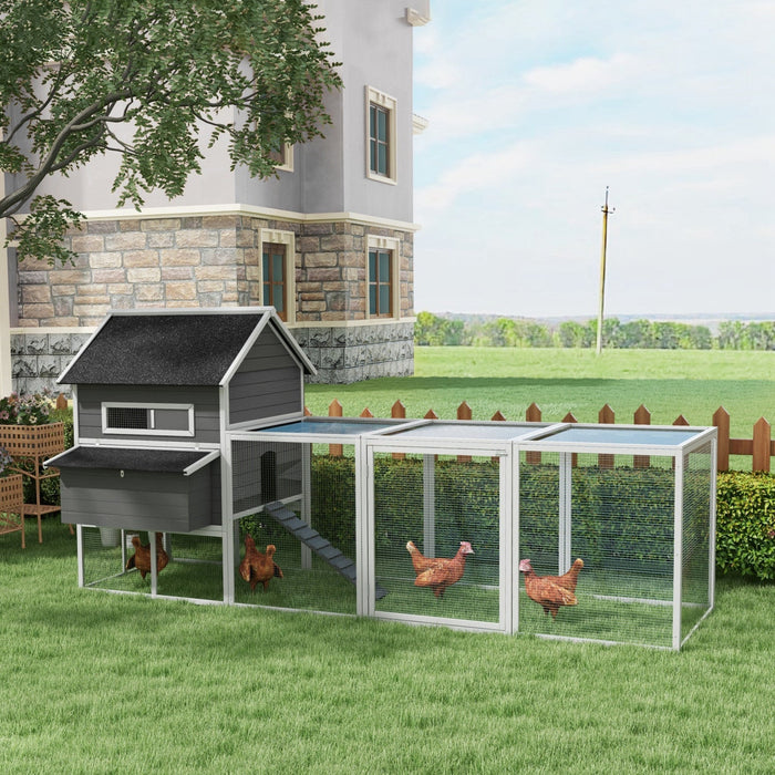 Pawhut 137" Chicken Coop, Wooden Large Hen House With Chicken Run, Nesting Box, Poultry Cage For Outdoor, Backyard, Grey