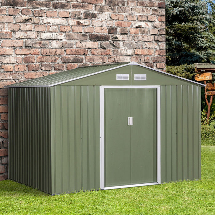 Outsunny 9' X 6' Garden Storage Shed With Floor Foundation, Metal Tool Storage House With Double Doo