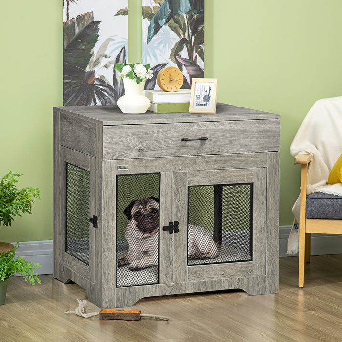 Pawhut 32in Dog Crate Furniture With Cushion, 2 Doors, Dog Kennel End Table With Storage, Indoor Dog
