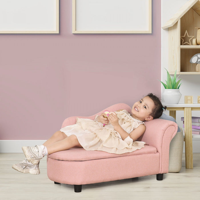 Qaba Kids Sofa, Toddler Couch With Storage Compartment, Children Chaise Lounge, Armrest Chair For Pr