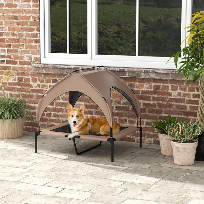 Pawhut Elevated Dog Bed With Canopy, Cooling Dog Cot Bed For Camping, Portable Raised Pet Cot With W