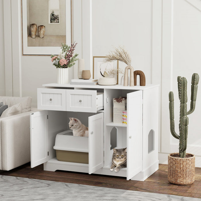 Pawhut Cat Litter Box Enclosure, Hidden Litter Box Furnitrue Indoor Cat House With Drawer, Storage, 