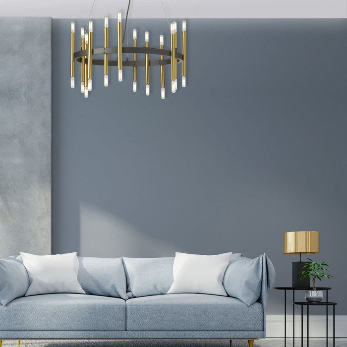 Dainolite Derry 24 Light Chandelier Matte Black/Aged Brass Lamp