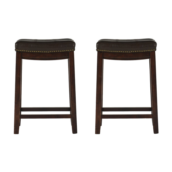 Claridge Faux Leather Brown Backless Counter-Height Stool - Set of 2