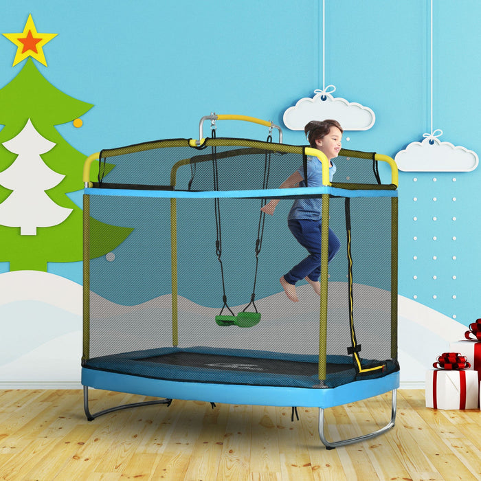 Qaba 6.9ft Trampoline For Kids, 3 In 1 Mini Trampoline With Safety Net, Gymnastics Bar, Swing, Toddl